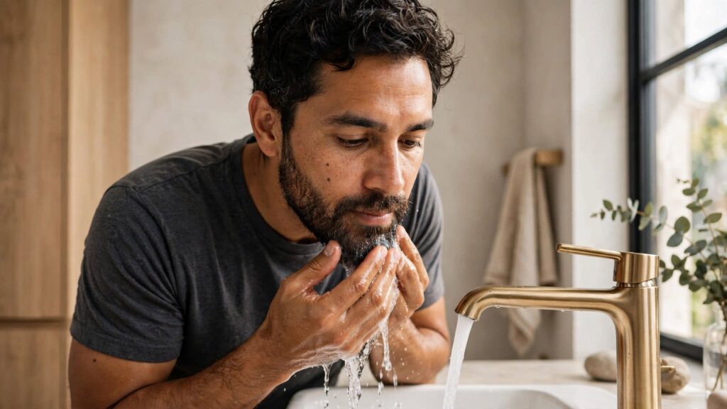 Hombre lavando correctamente su barba