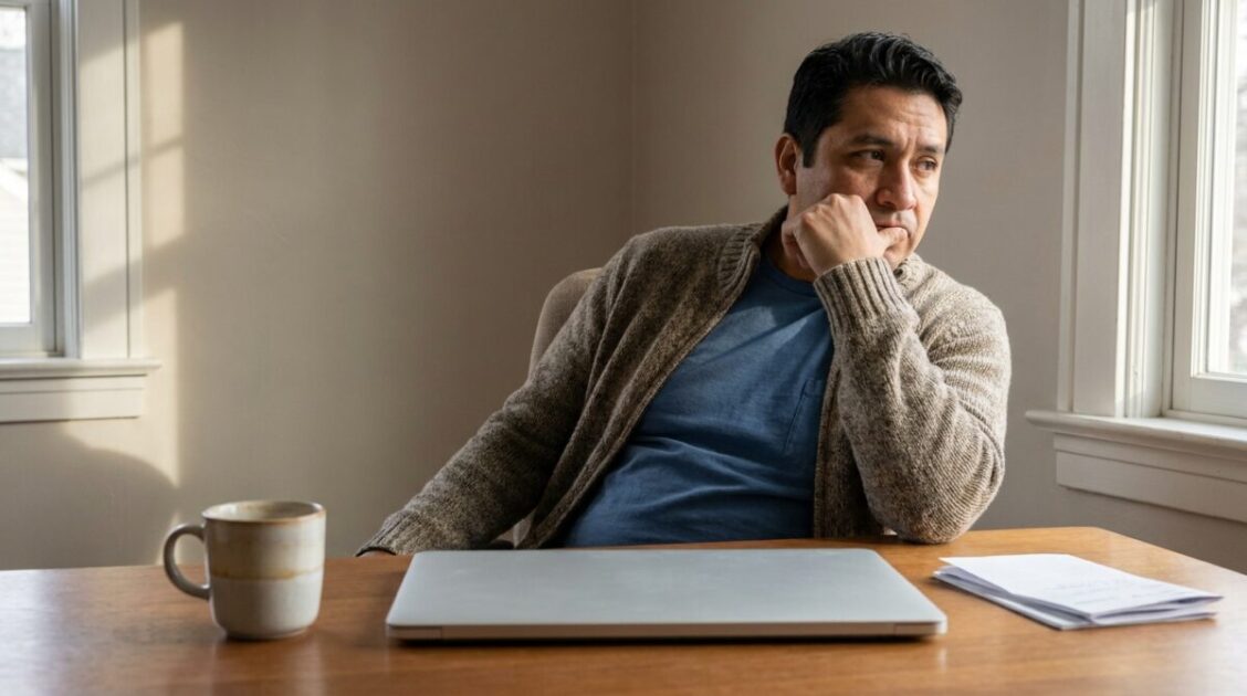 Hombre reflexionando sobre cómo su trabajo está afectando su vida