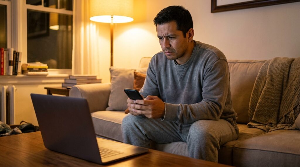 Hombre intentando desconectarse del trabajo después de su jornada