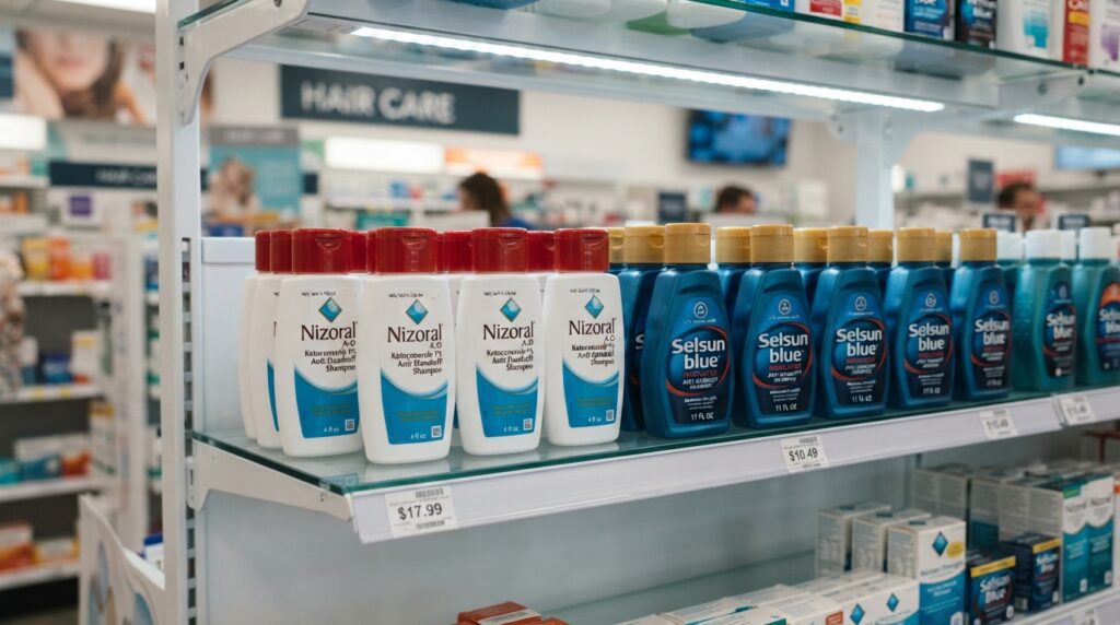 Champús con ingredientes activos clínicos como ketoconazol para el tratamiento de la caspa en hombres.