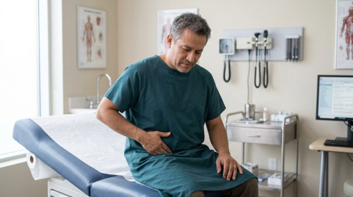 hombre con dolor enginal visitando a su medico