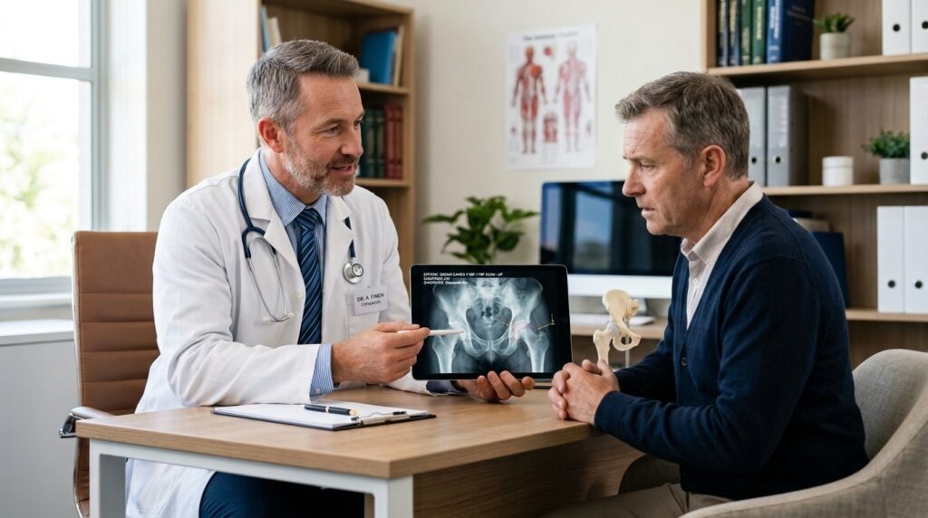 hombre visitando a su medico poe un problema inguinal 