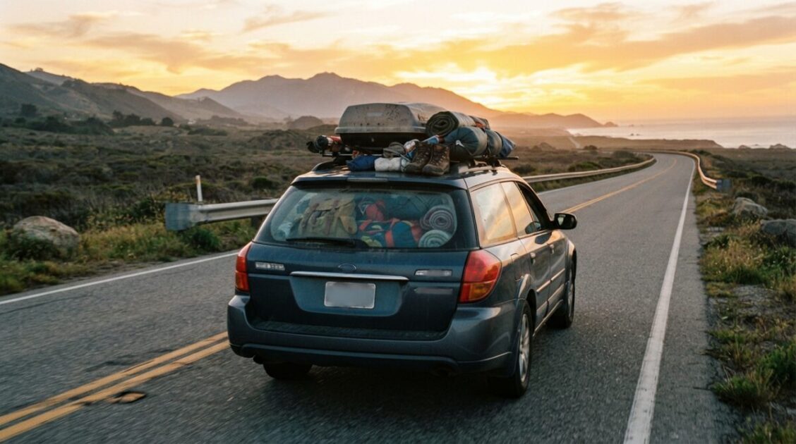 Auto cargado de equipaje listo para un viaje