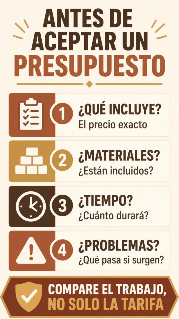 Preguntas para revisar antes de aceptar un presupuesto de un manitas