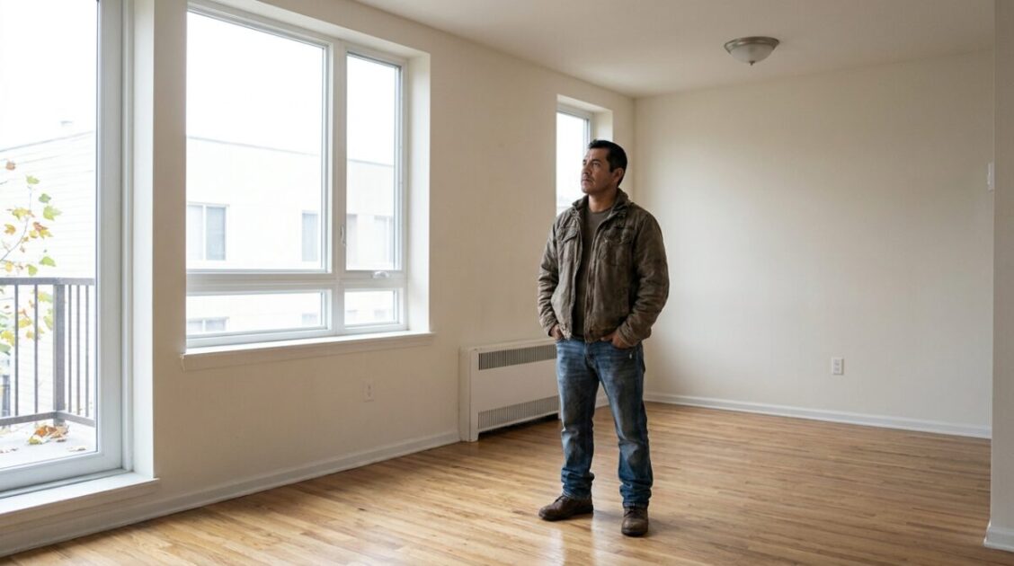 Hombre latino buscando su primer apartamento en Estados Unidos