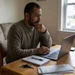Hombre latino organizando su nueva vida durante sus primeros meses en Estados Unidos