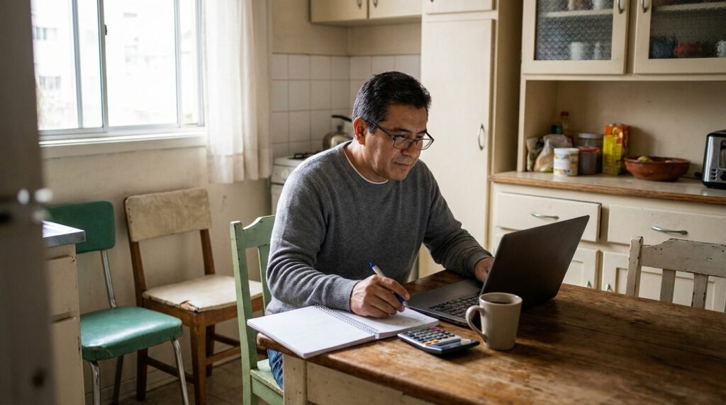 Hombre revisando los gastos de alquilar un apartamento en Estados Unidos