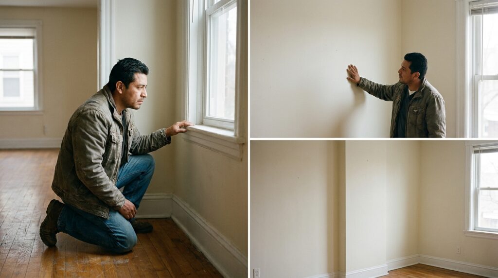 Hombre inspeccionando un apartamento antes de mudarse