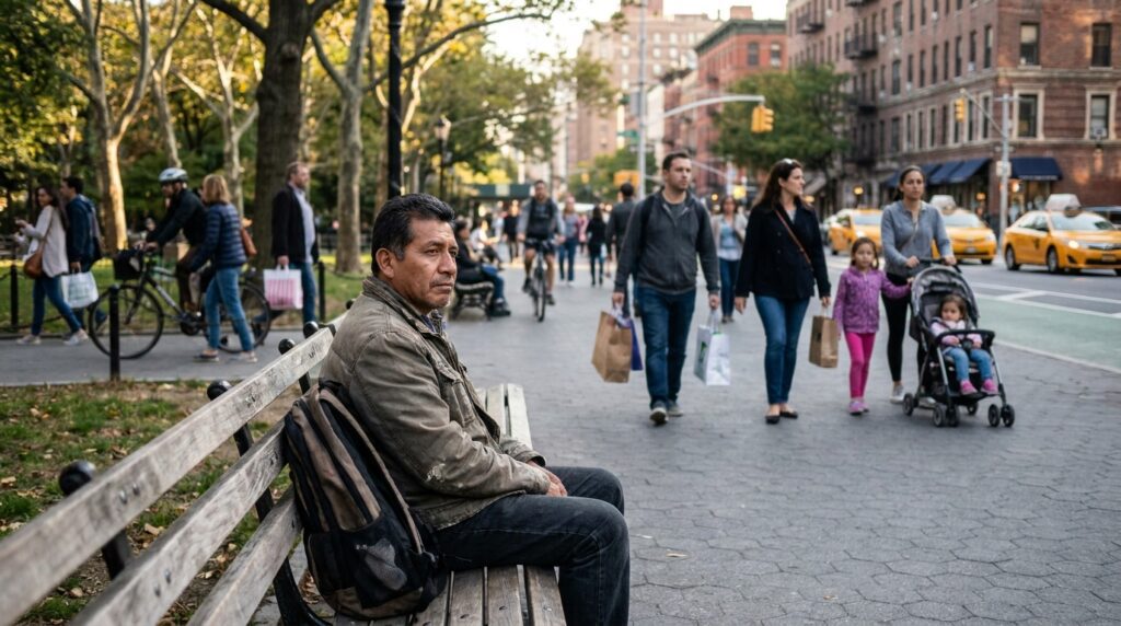 Hombre latino adaptándose socialmente a una nueva vida en Estados Unidos